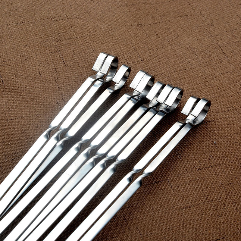 Stainless steel flat grill with steel needle skewer BBQ tools wholesale 43cm flat needle barbecue skewer 10 pieces