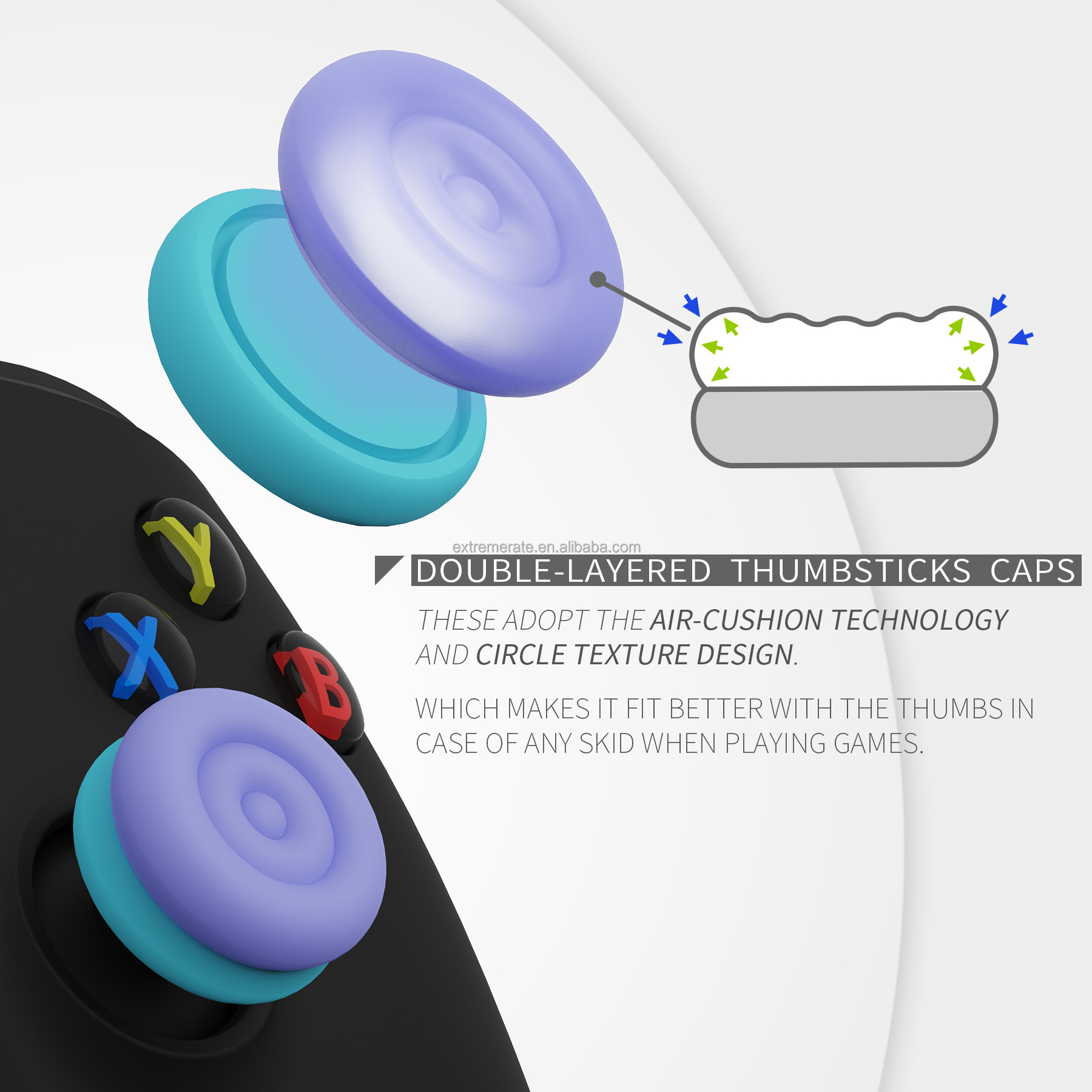 PlayVital Thumbs Cushion Caps Joystick Cover Silicone Thumb Grips For PS5/ PS4/ Xbox/ NSP Controller