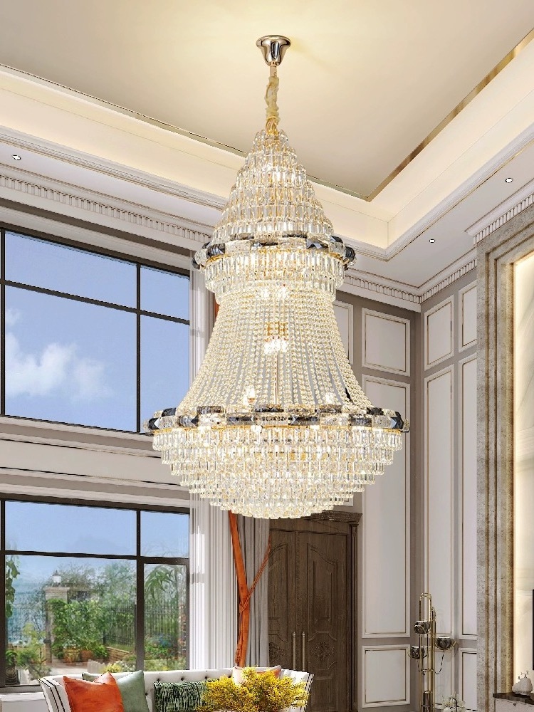 Large 60cm Crystal Gold Chandelier with E12 Socket Switch Controlled 220V Input for High Ceilings in Living Room Storey Foyer