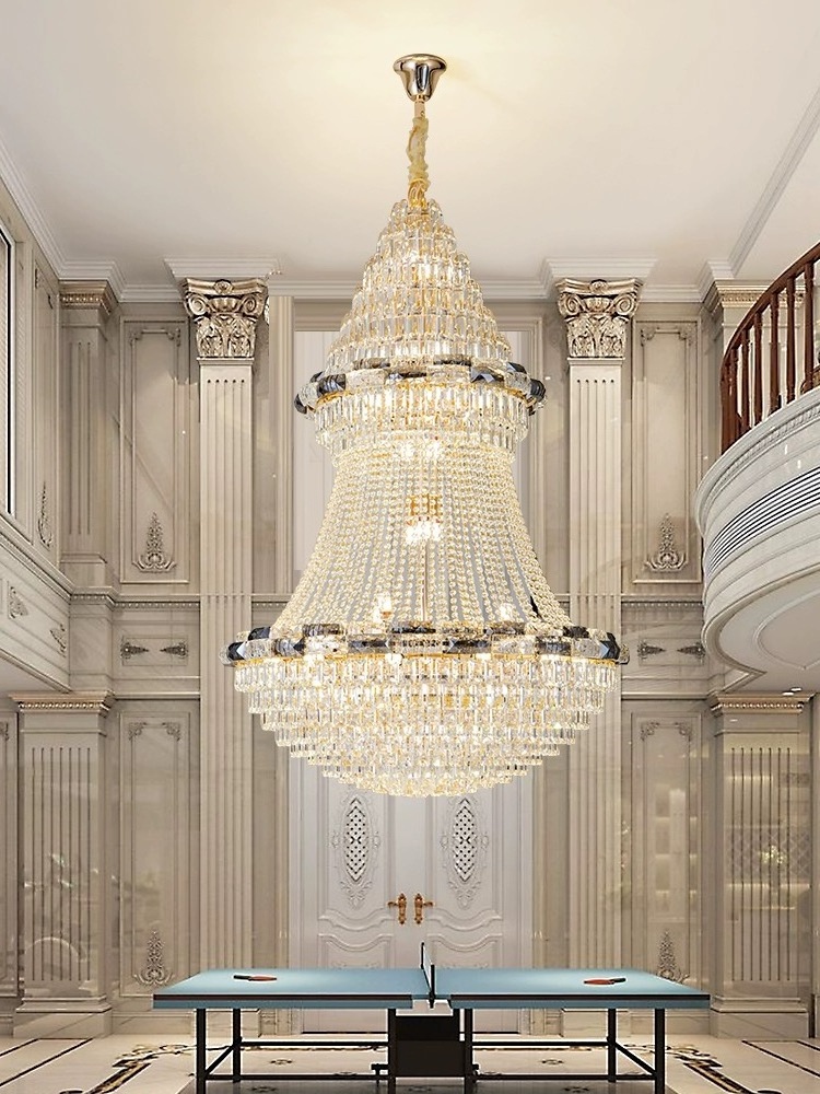 Large 60cm Crystal Gold Chandelier with E12 Socket Switch Controlled 220V Input for High Ceilings in Living Room Storey Foyer