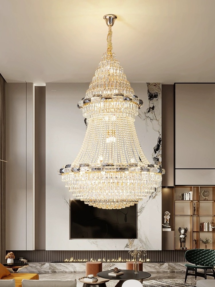 Large 60cm Crystal Gold Chandelier with E12 Socket Switch Controlled 220V Input for High Ceilings in Living Room Storey Foyer