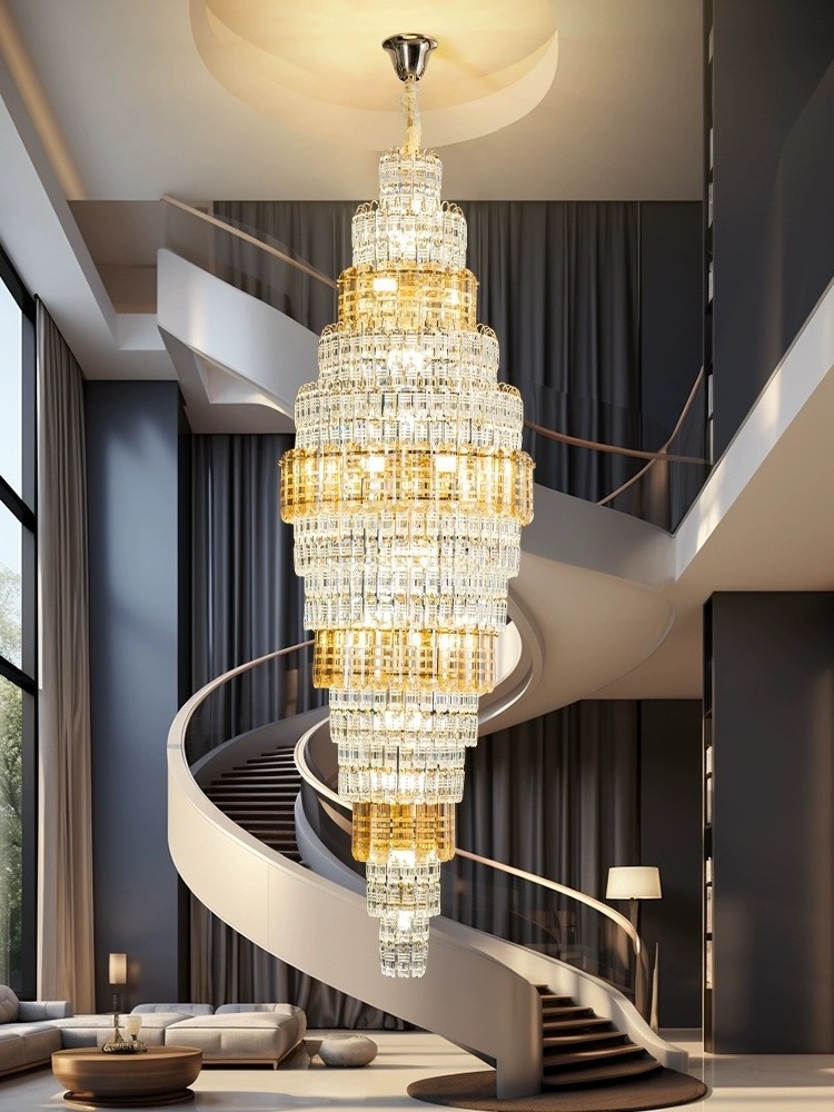 Crystal Chandeliers Staircase Large Chandelier Villa Entrance Foyer Ceiling Light High Ceiling Pendant Light Fixture