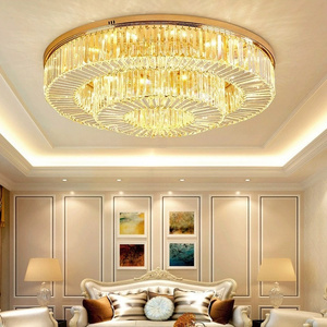 7-Light Gold Finish Flush Mount Crystal Chandelier LED Ceiling Light for Living Room Dining Room Entryway Hallway Bedroom Foyer