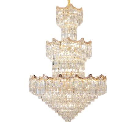 3 tier Modern K9 Crystal LED Chandelier High Ceiling Raindrop Lighting for Hotel Entryway Staircase Foyer Villa