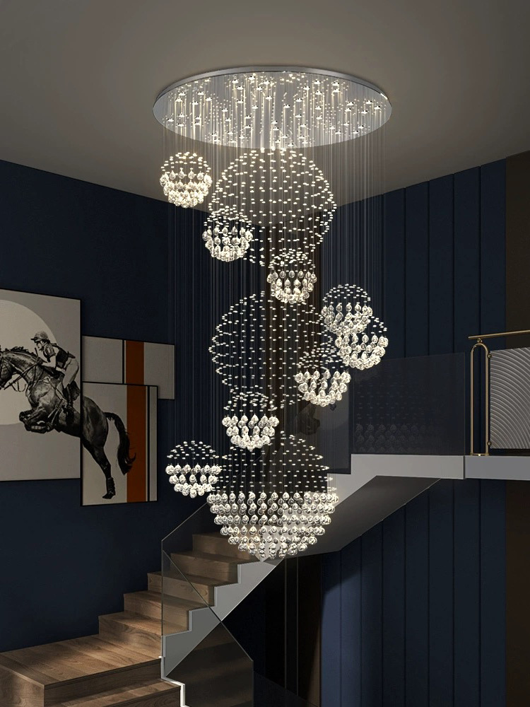 LED High Ceiling Pendant Chandelier Raindrop Crystal Big Chandeliers for Foyer Entrance Staircase-Elegant Lighting Fixture