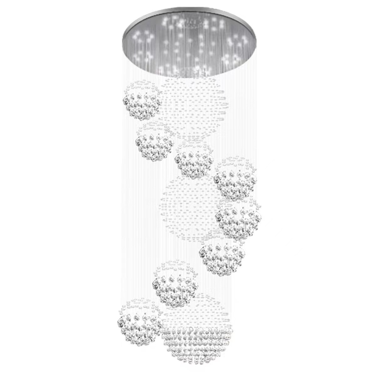 LED High Ceiling Pendant Chandelier Raindrop Crystal Big Chandeliers for Foyer Entrance Staircase-Elegant Lighting Fixture