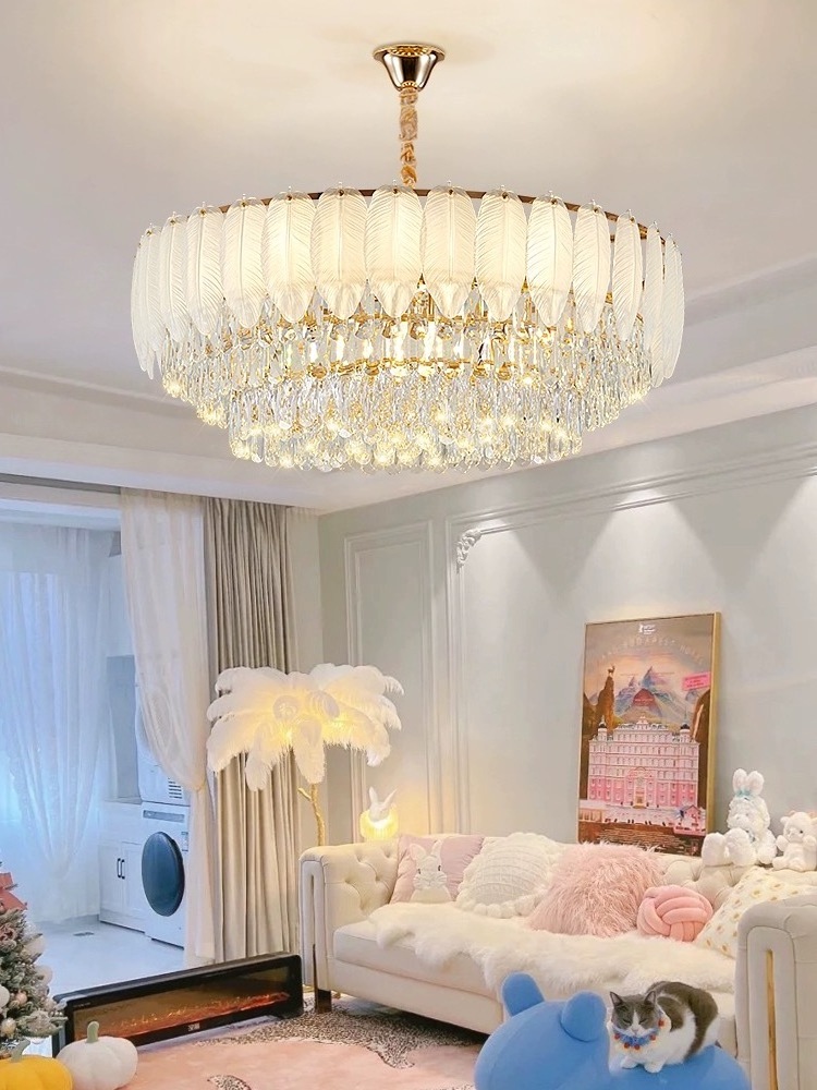 Large E12 Crystal Gold Chandelier for High Ceilings 220V Living Room Storey Foyer Entryway Chandelier