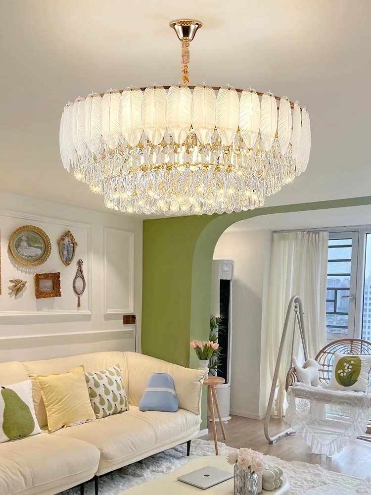 Large E12 Crystal Gold Chandelier for High Ceilings 220V Living Room Storey Foyer Entryway Chandelier