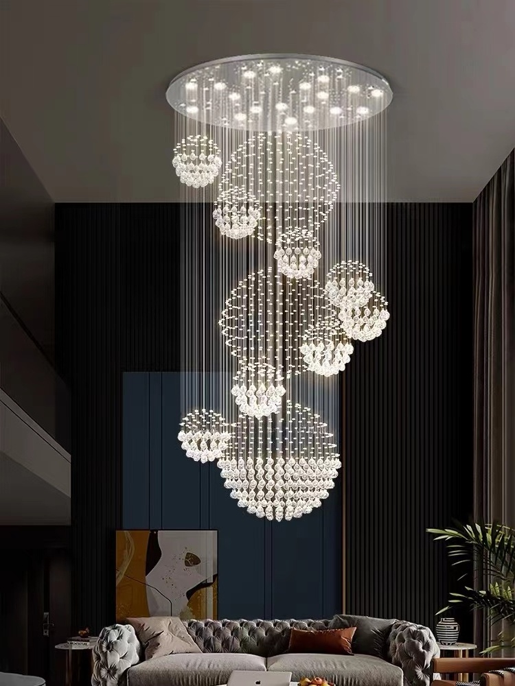 LED High Ceiling Pendant Chandelier Raindrop Crystal Big Chandeliers for Foyer Entrance Staircase-Elegant Lighting Fixture