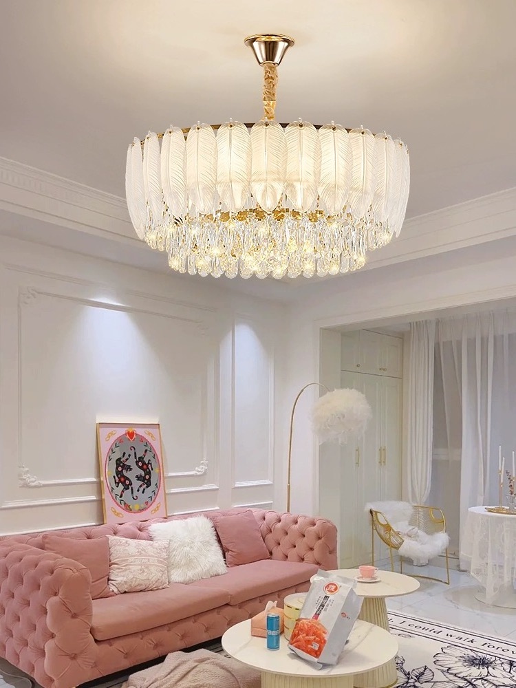 Large E12 Crystal Gold Chandelier for High Ceilings 220V Living Room Storey Foyer Entryway Chandelier