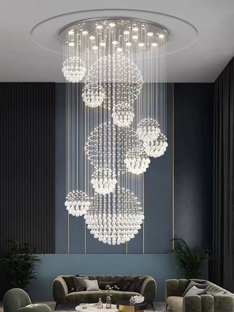 LED High Ceiling Pendant Chandelier Raindrop Crystal Big Chandeliers for Foyer Entrance Staircase-Elegant Lighting Fixture