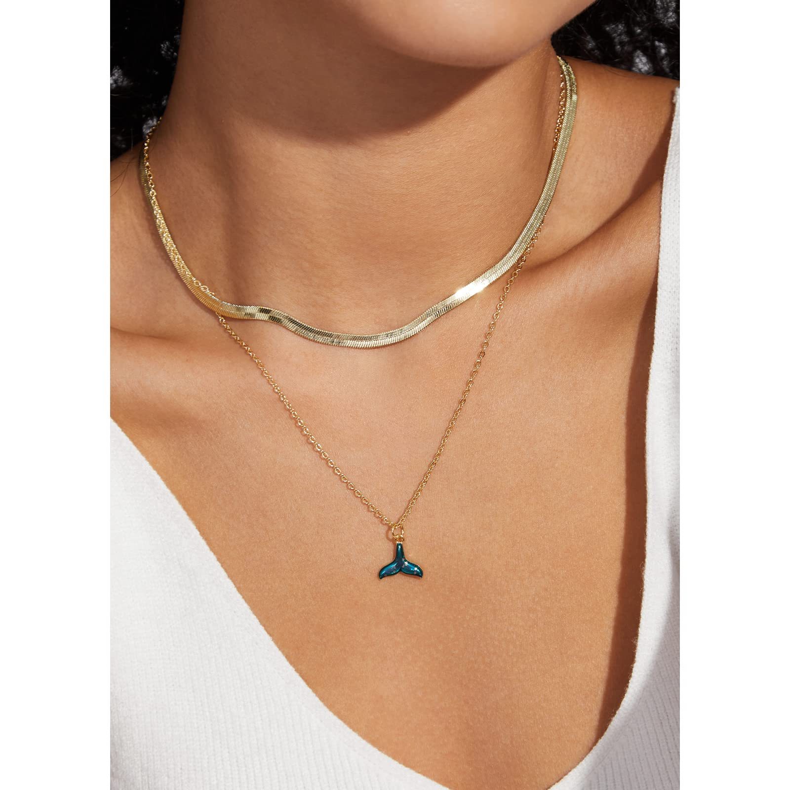 European and American fashion mermaid tail  Enamel Pendant Choker 14K Gold Plated Adjustable Collarbone Chain Necklace