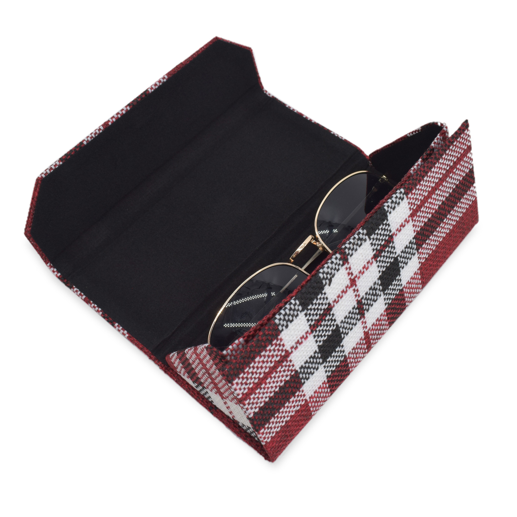 New Checkered Linen Custom Handmade Triangular Glasses Box Sunglasses Case