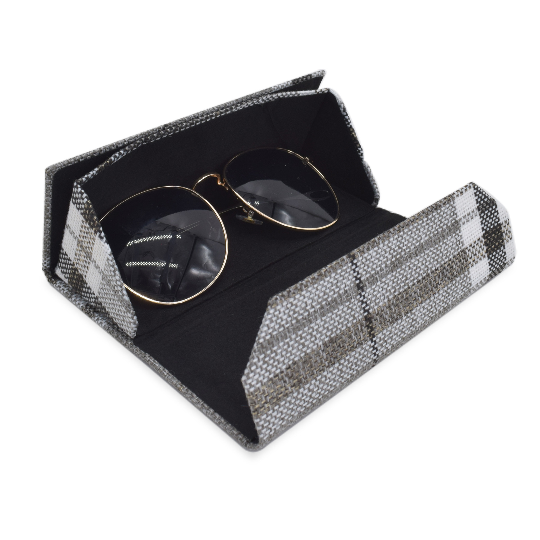 New Checkered Linen Custom Handmade Triangular Glasses Box Sunglasses Case