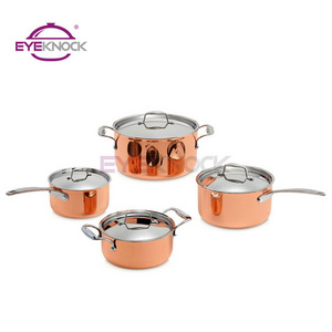 High quality cookware with cast stainless steel handle and knob saucepan and casserole set triply copper cookware set