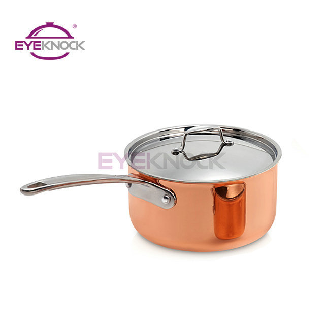 High quality cookware with cast stainless steel handle and knob saucepan and casserole set triply copper cookware set