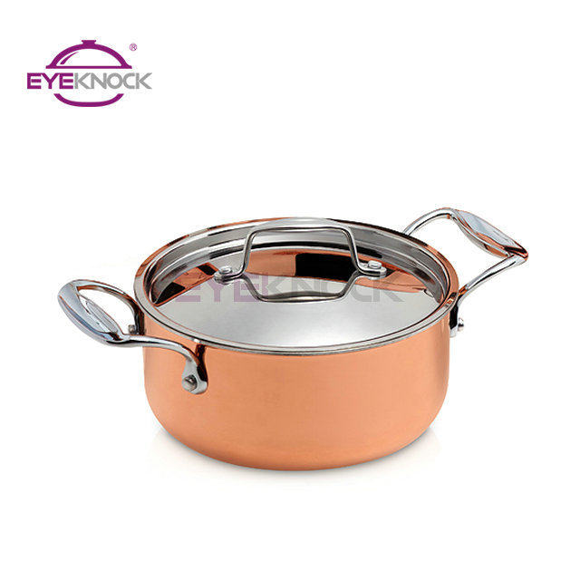 High quality cookware with cast stainless steel handle and knob saucepan and casserole set triply copper cookware set