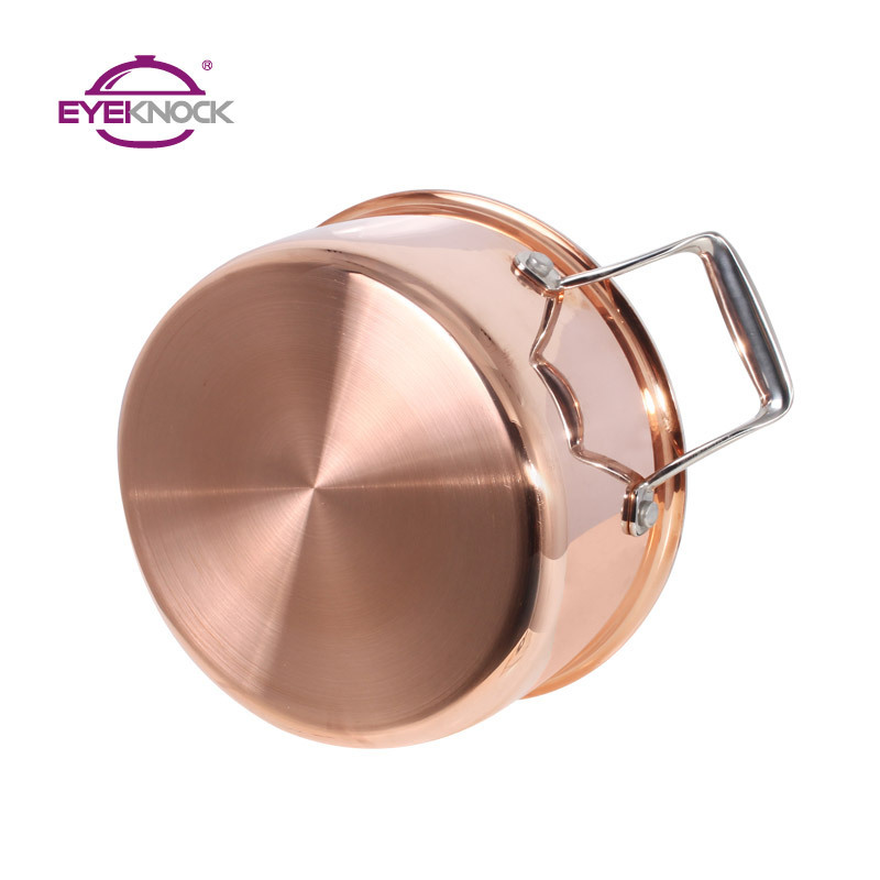 Hot sale classic straight shape milk pan with cast stainless steel handle triply copper cookware set