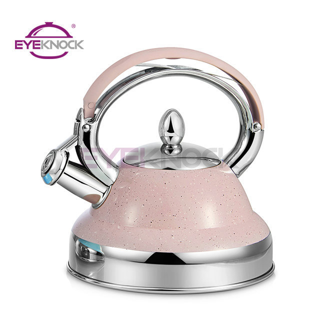 Hot sale 1.0/1.5 Litre induction stainless steel whistling water kettle with marble coating pink blue mini tea kettle