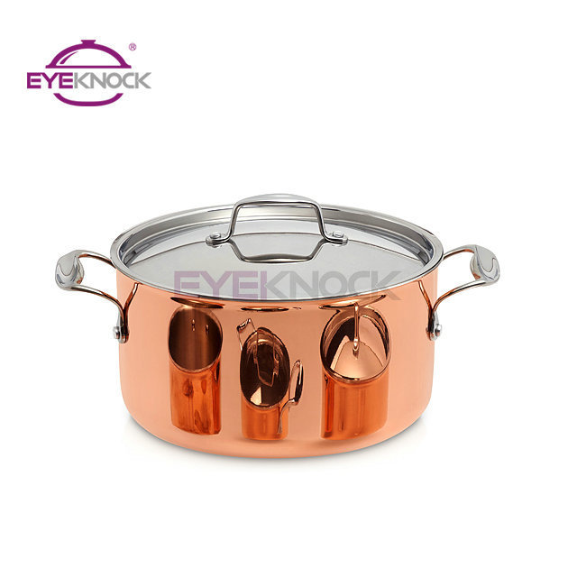 High quality cookware with cast stainless steel handle and knob saucepan and casserole set triply copper cookware set