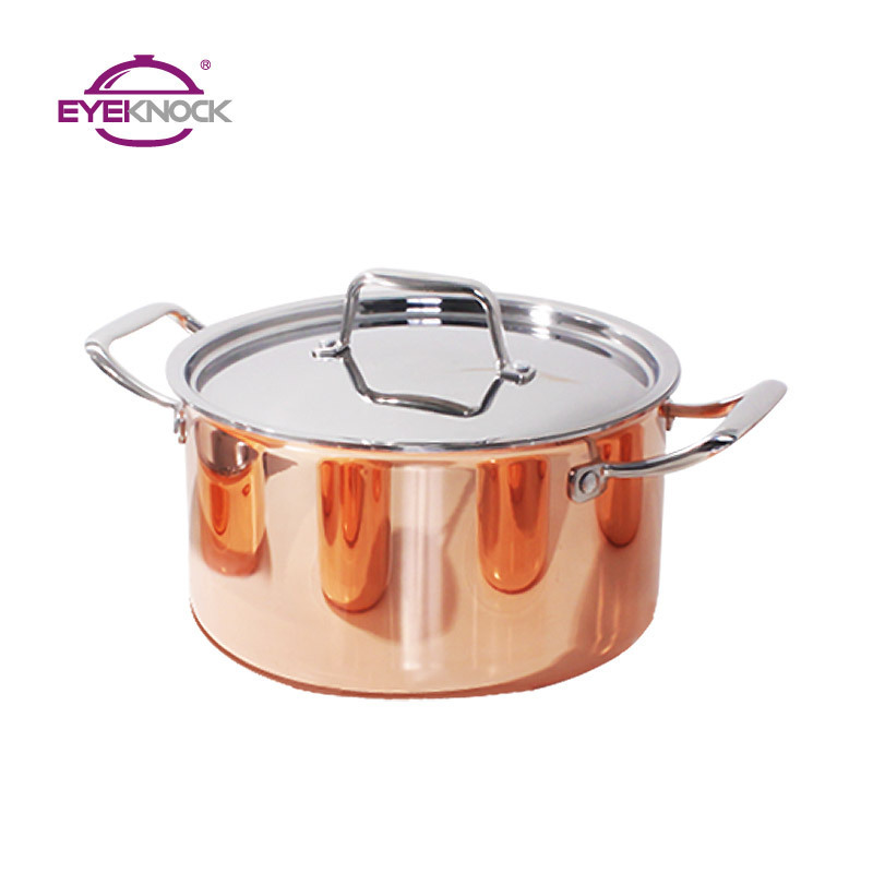 Hot sale classic straight shape milk pan with cast stainless steel handle triply copper cookware set