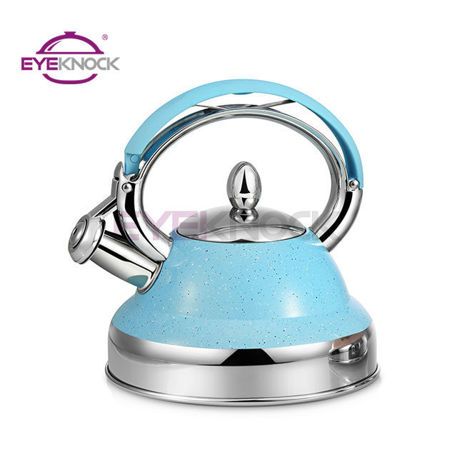 Hot sale 1.0/1.5 Litre induction stainless steel whistling water kettle with marble coating pink blue mini tea kettle