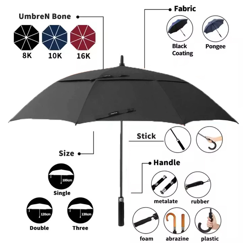 Uv Protection Extra Large Oversized Golf Umbrella Double Layers Vent Strong Golf Umbrella Custom Logo Windproof