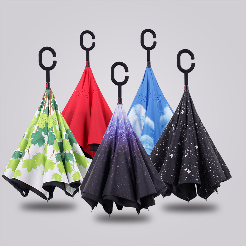 Reverse Umbrella Manufacturer Automatic Double C Shape Handle Inverted Reverse Umbrella For The Rain Waterproof