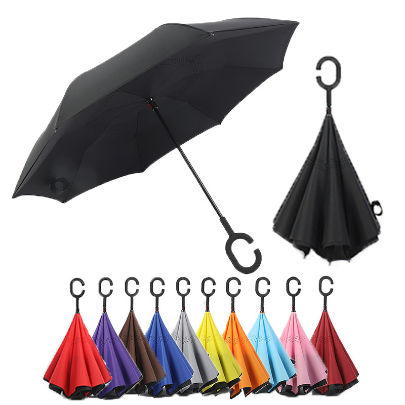 Reverse Umbrella Manufacturer Automatic Double C Shape Handle Inverted Reverse Umbrella For The Rain Waterproof