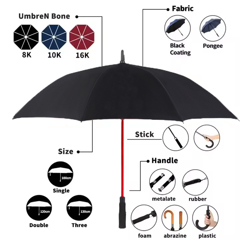 24K Straight Automatic Iron Umbrella Holder Luxury Umbrella 16 Ribs Windproof For The Rain