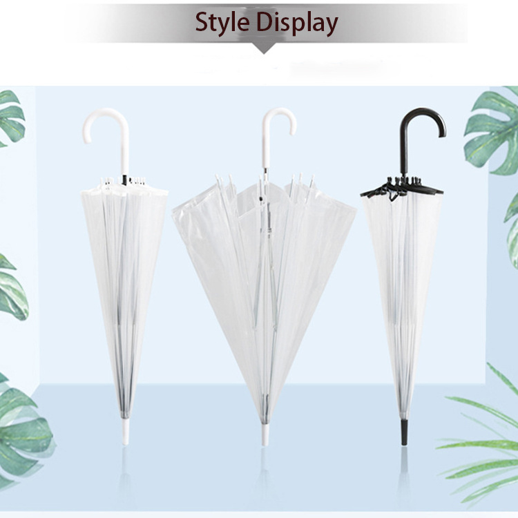 23inch 16 bone Thickened transparent umbrella Large Windproof and Rainproof long handled clear umbrella