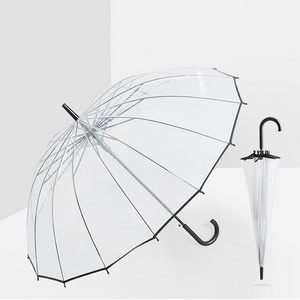 23inch 16 bone Thickened transparent umbrella Large Windproof and Rainproof long handled clear umbrella