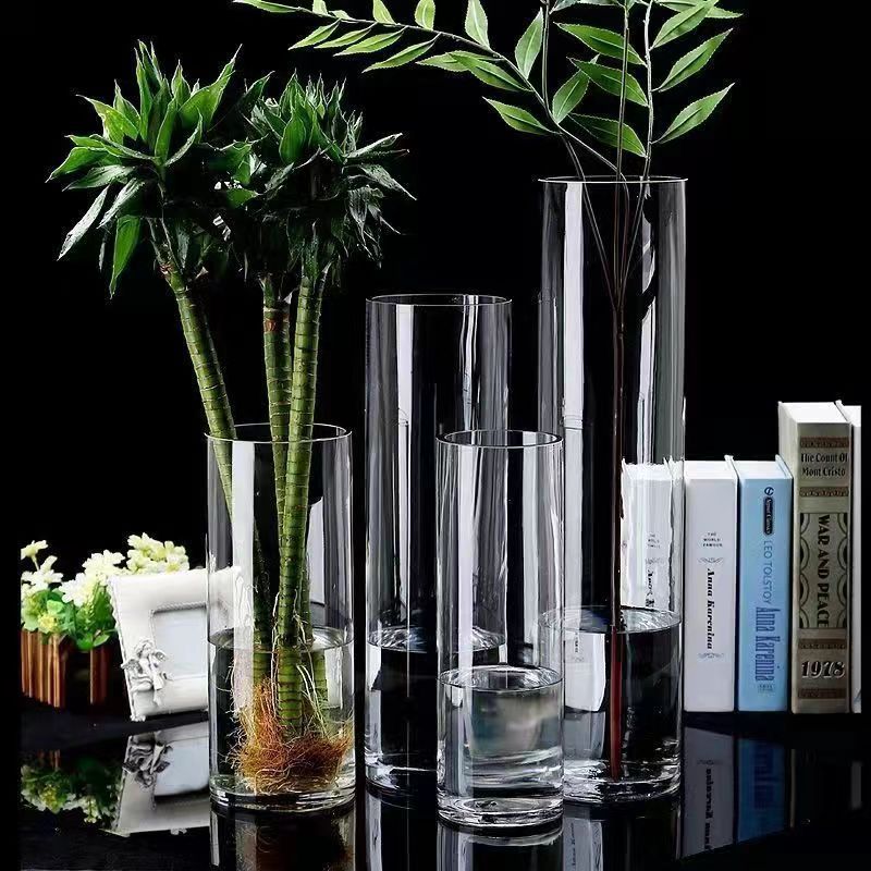 Tall Cylinder Custom Floral Abstract Green Square Glass Vase For Wedding Center Piece