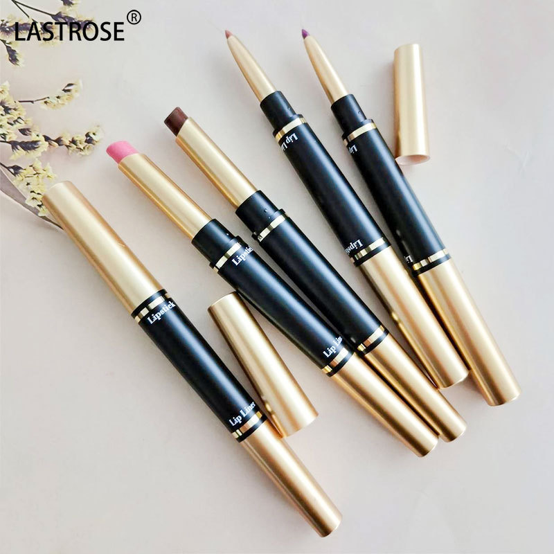 2023 newest  lip makeup products 2in1 waterproof lip liner 10 colors double headed matte lipstick  with packaging private label