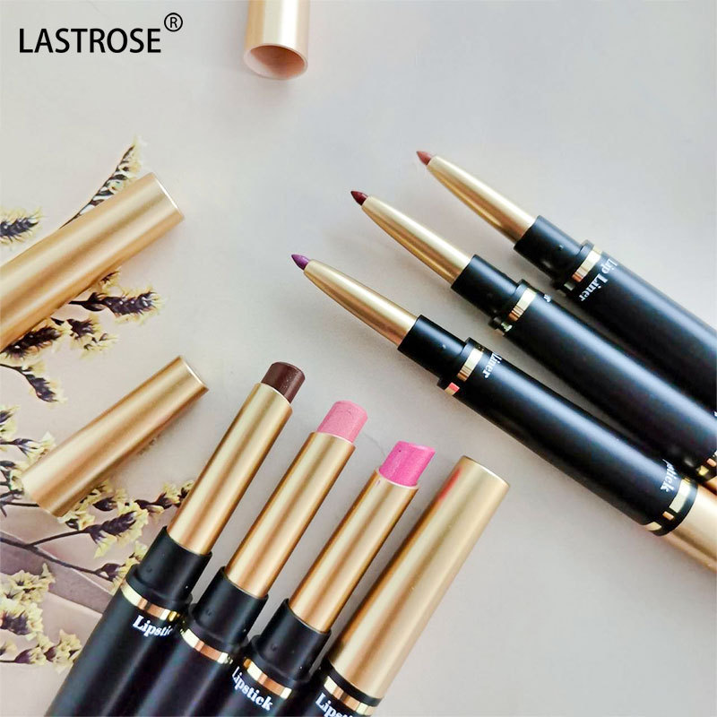 2023 newest  lip makeup products 2in1 waterproof lip liner 10 colors double headed matte lipstick  with packaging private label