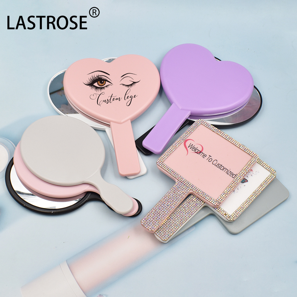 Wholesale Low Moq private label Square Shapes Cosmetic Pink Handle Mirrors Wholesale Bulk Makeup Mirror Hot Sale