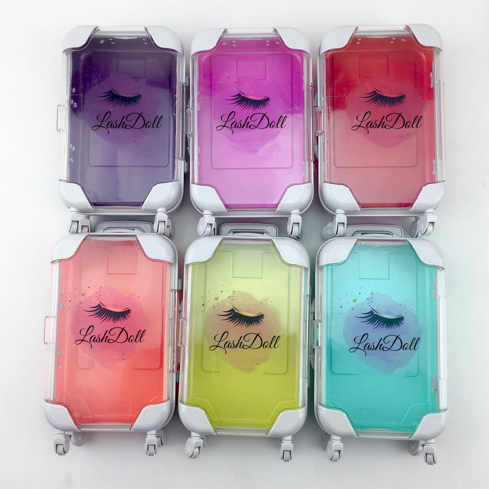 private label Empty cute mini suitcase eyelash box Hot selling mini luggage lash shampoo packaging suitcase