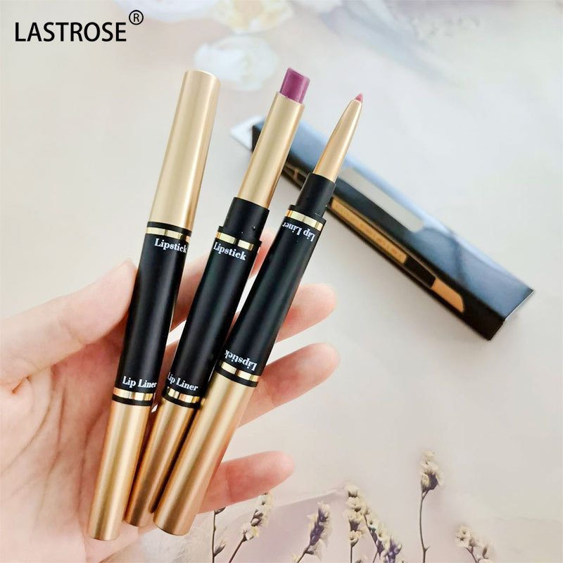 2023 newest  lip makeup products 2in1 waterproof lip liner 10 colors double headed matte lipstick  with packaging private label