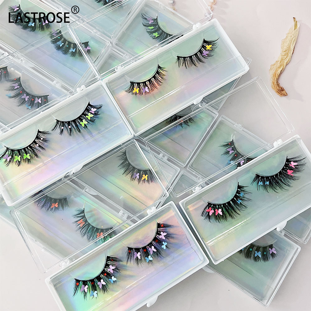 Popular butterfly decals 3D eyelash makeup false lashes Colored sequin lashes package box