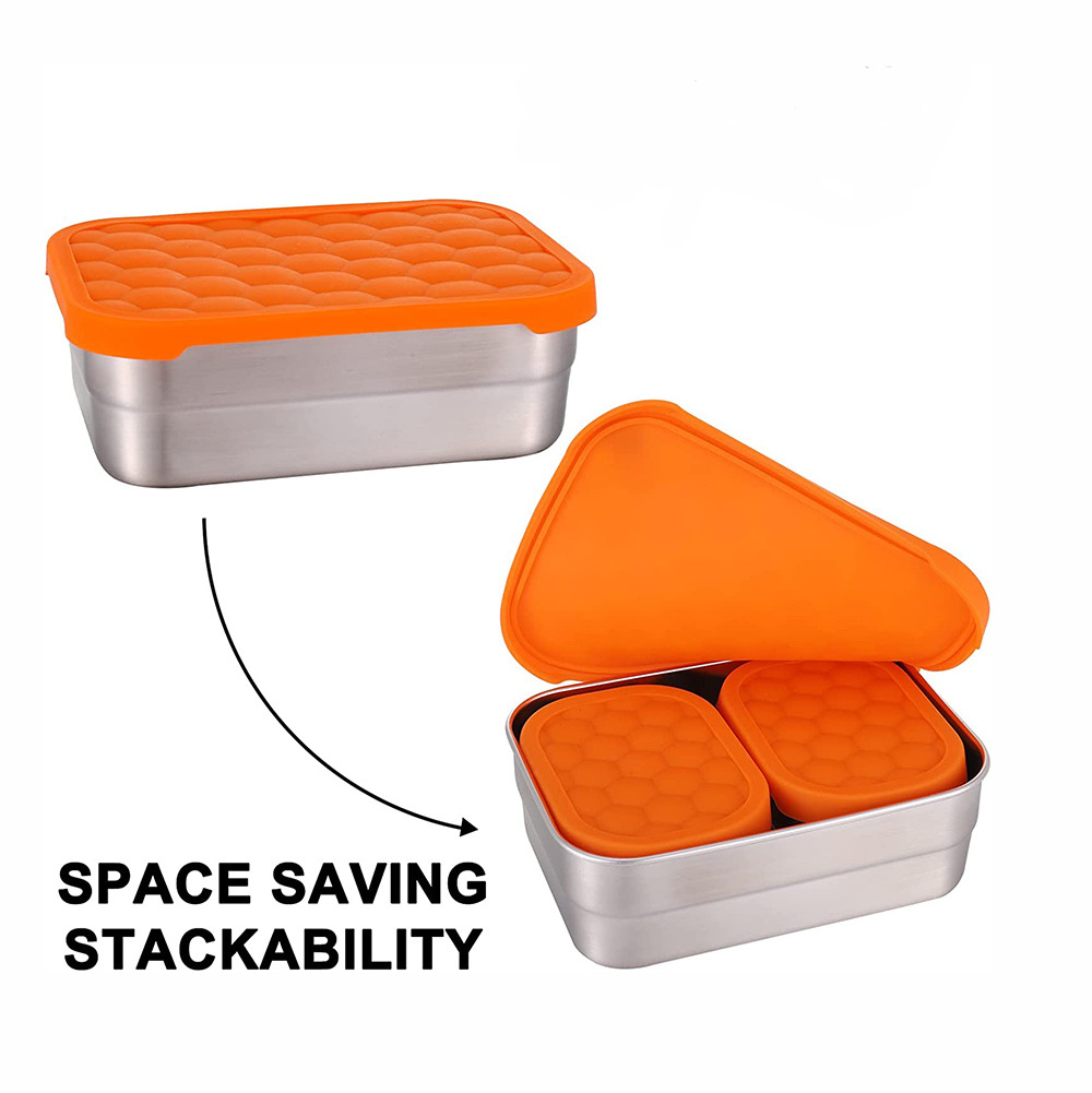 Stainless Steel Food Containers with Silicone Lids Set Metal Snack Container Leakproof Bento Box Storage Lunch Box