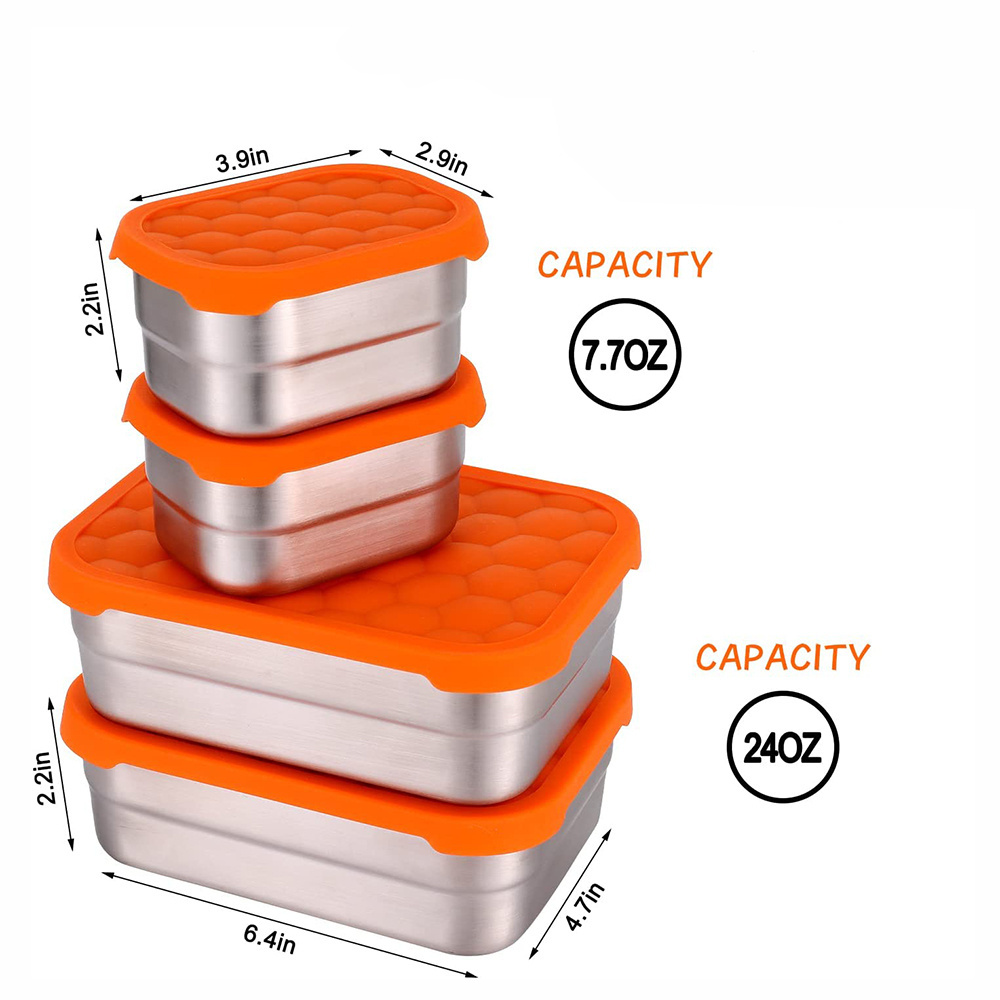 Stainless Steel Food Containers with Silicone Lids Set Metal Snack Container Leakproof Bento Box Storage Lunch Box