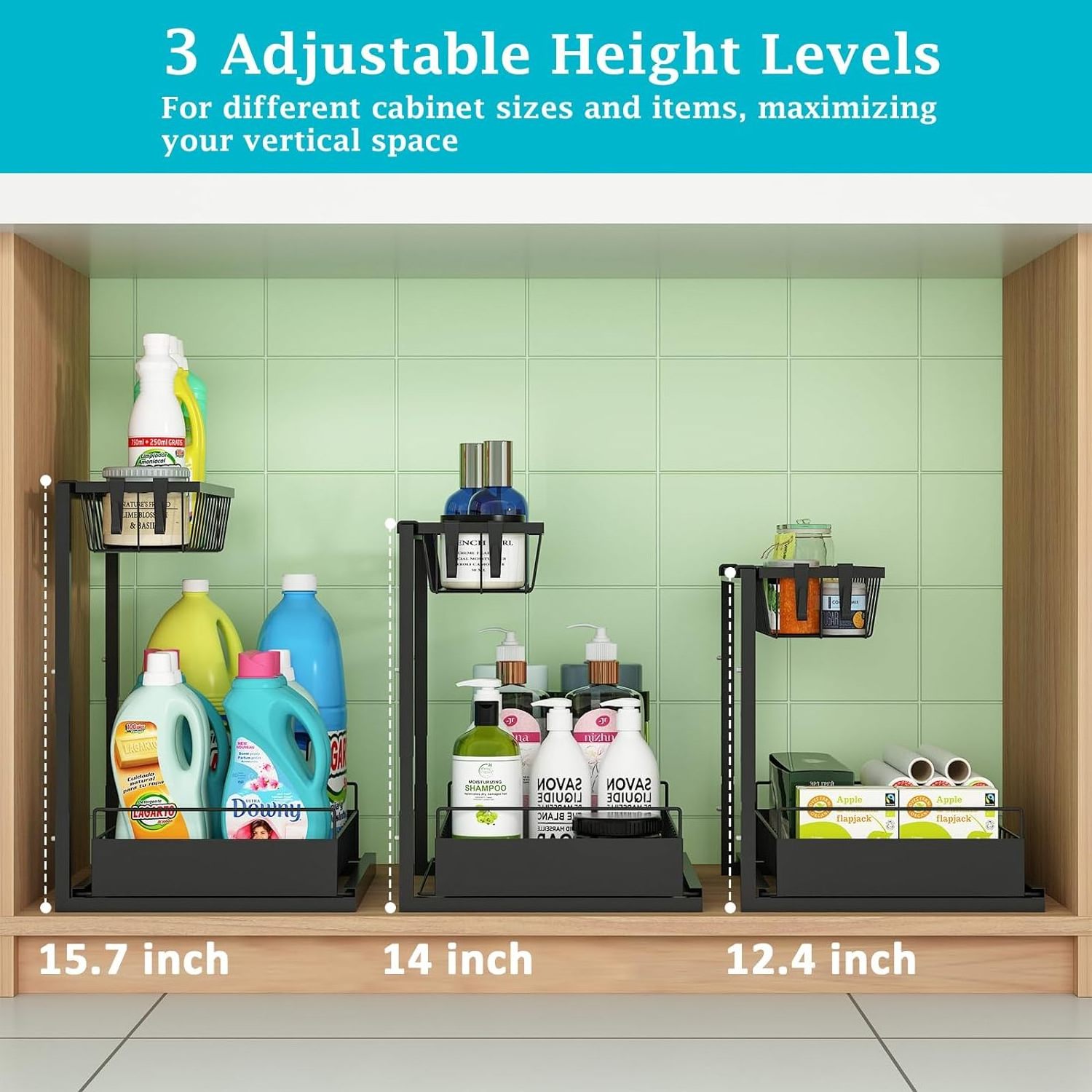 Under Sink Organizer Storage Pull Out Cabinet Organizer Slide Out Sink Shelf Cabinet Storage Shelves for Kitchen Bathroom