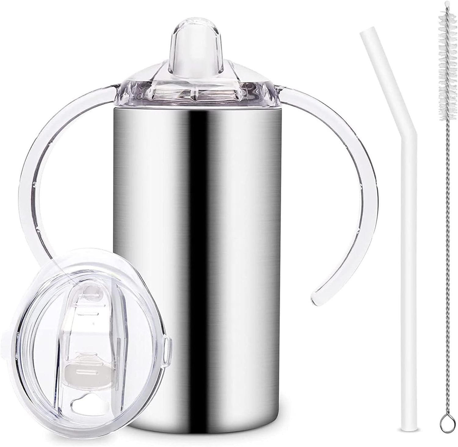 Stainless Steel Insulated Sippy Cups with Handles 12oz Spill Proof Vacuum Tumbler for Toddlers,Kids Straw Cup with Two Lids