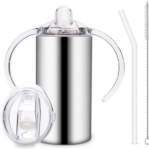 Stainless Steel Insulated Sippy Cups with Handles 12oz Spill Proof Vacuum Tumbler for Toddlers,Kids Straw Cup with Two Lids