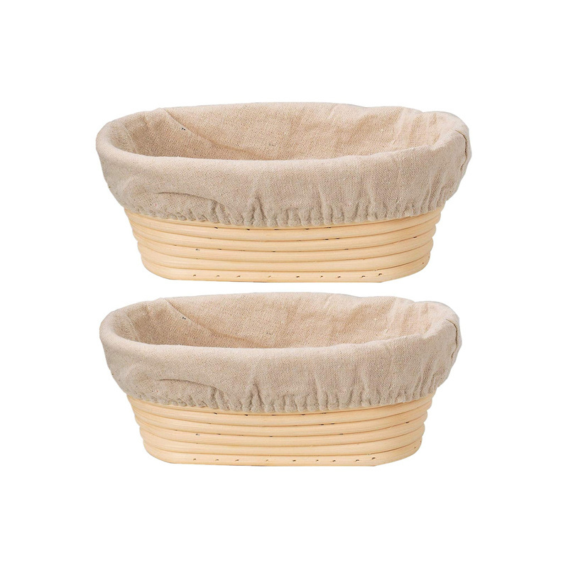 Set of 2 10inch Oval Shaped Brotform Bread Dough Proofing Rising Rattan Basket & Liner Combo