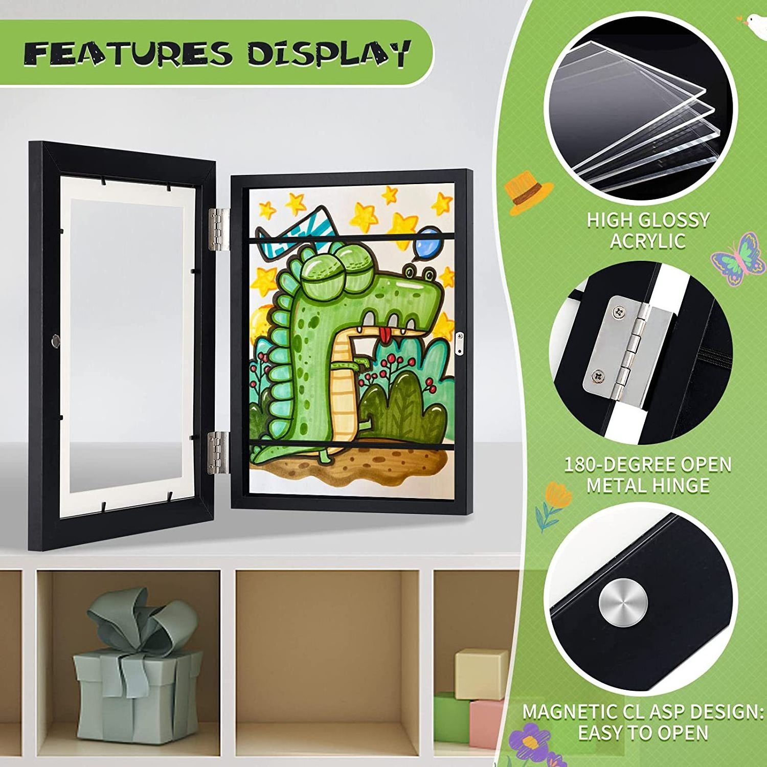 A4 A3 Kids Art Picture Frame Front Opening Art Work Kid Artwork Frames Changeable for Children with Storage