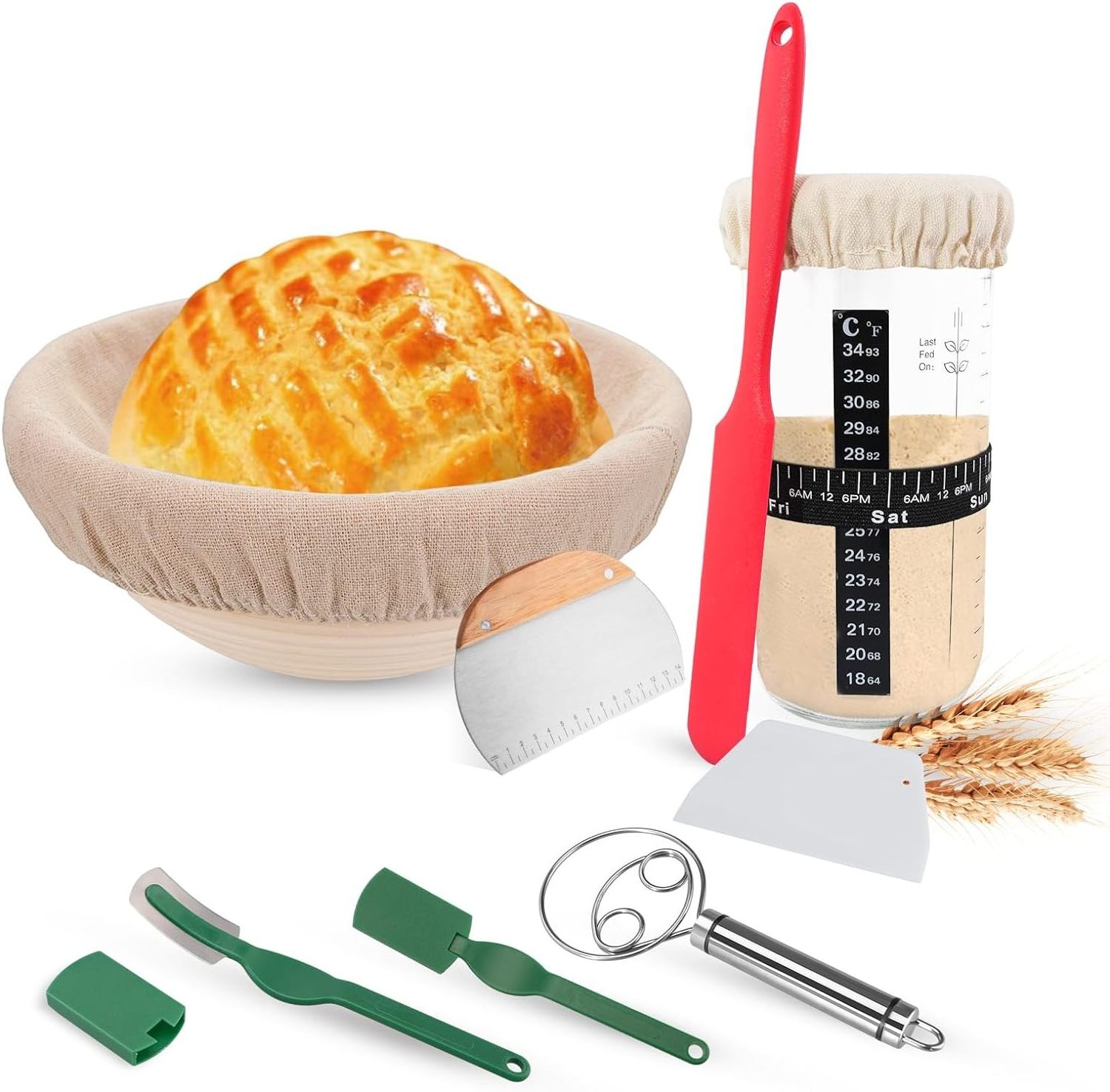 2 Packs 9 Inch Bread  Proofing Basket Baking Dough Bowl Gifts Dough Lame Bread Scraper