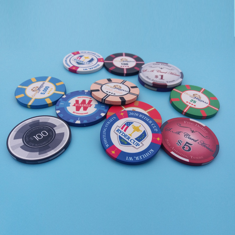 Classic custom 39mm ceramic poker chips glossy edge ept logo can be printed 10g factory supply for casino entertainment game