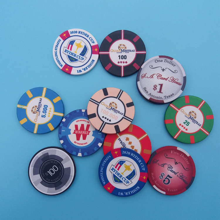 Classic custom 39mm ceramic poker chips glossy edge ept logo can be printed 10g factory supply for casino entertainment game