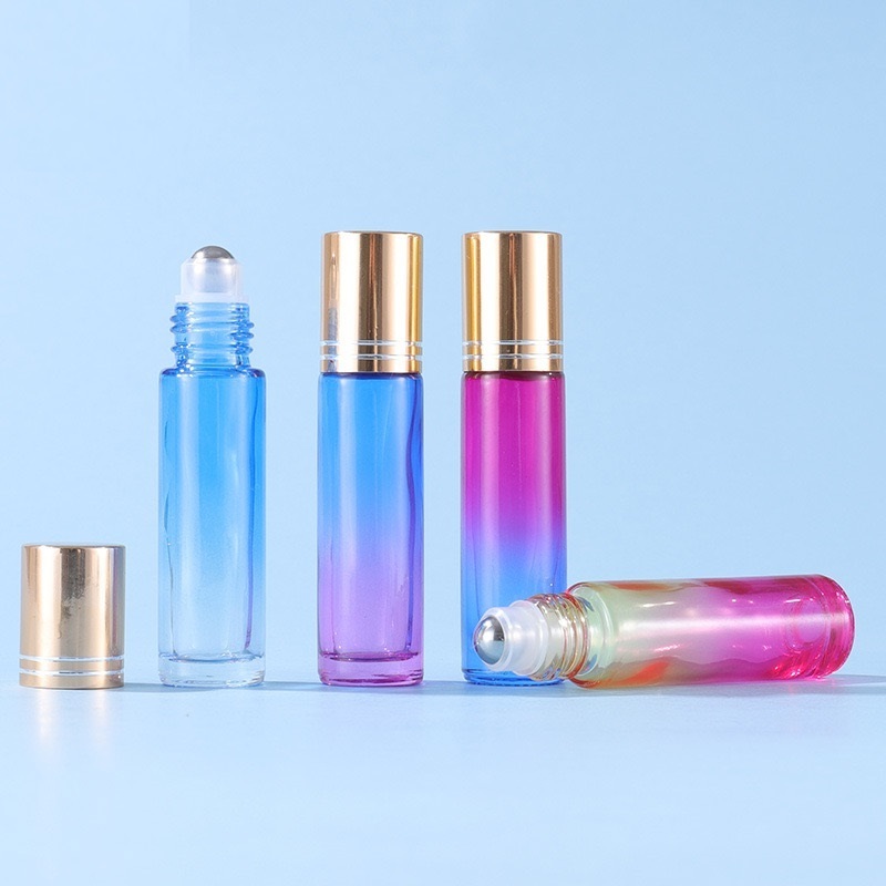 wholesale Essential oil perfume 5ml 6ml 8ml10ml 15ml 20ml roller bottle pink gradient colour roll on bottle vial with gold cap